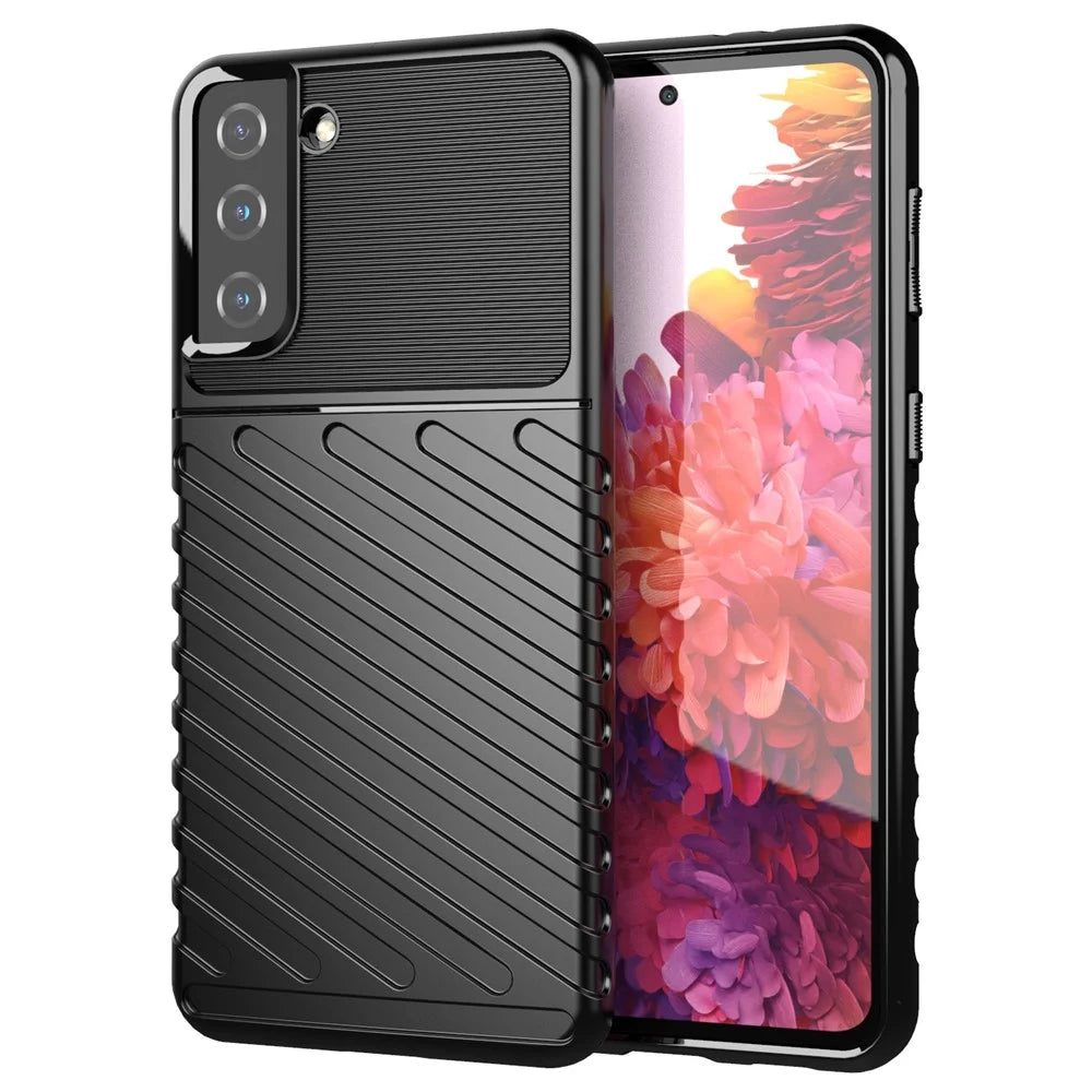 Thunder Series Twill Texture Soft TPU Phone Shell for Samsung Galaxy S21 Plus 5G - Black - 1