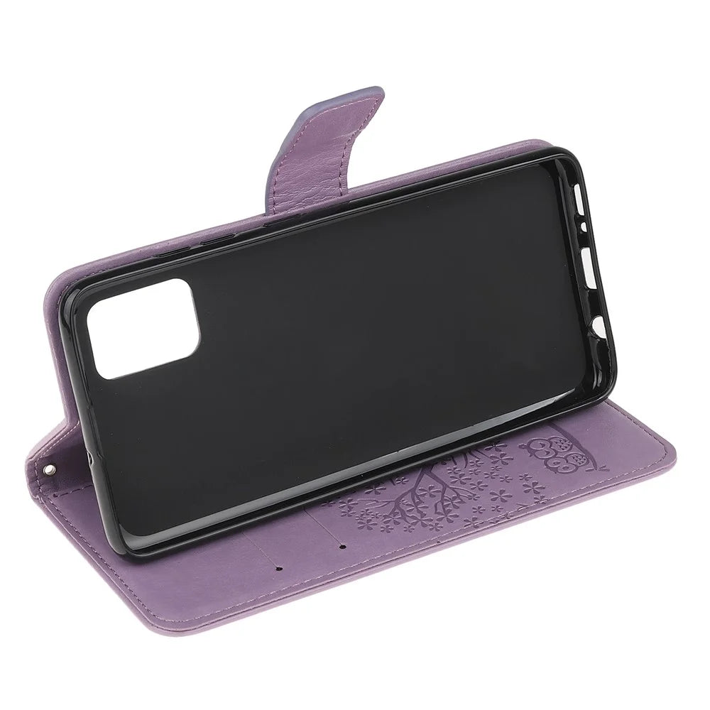 Imprint Tree Owl Pattern Leather Stylish Wallet Case for Samsung Galaxy A02s (164.2mm) - Purple - 4