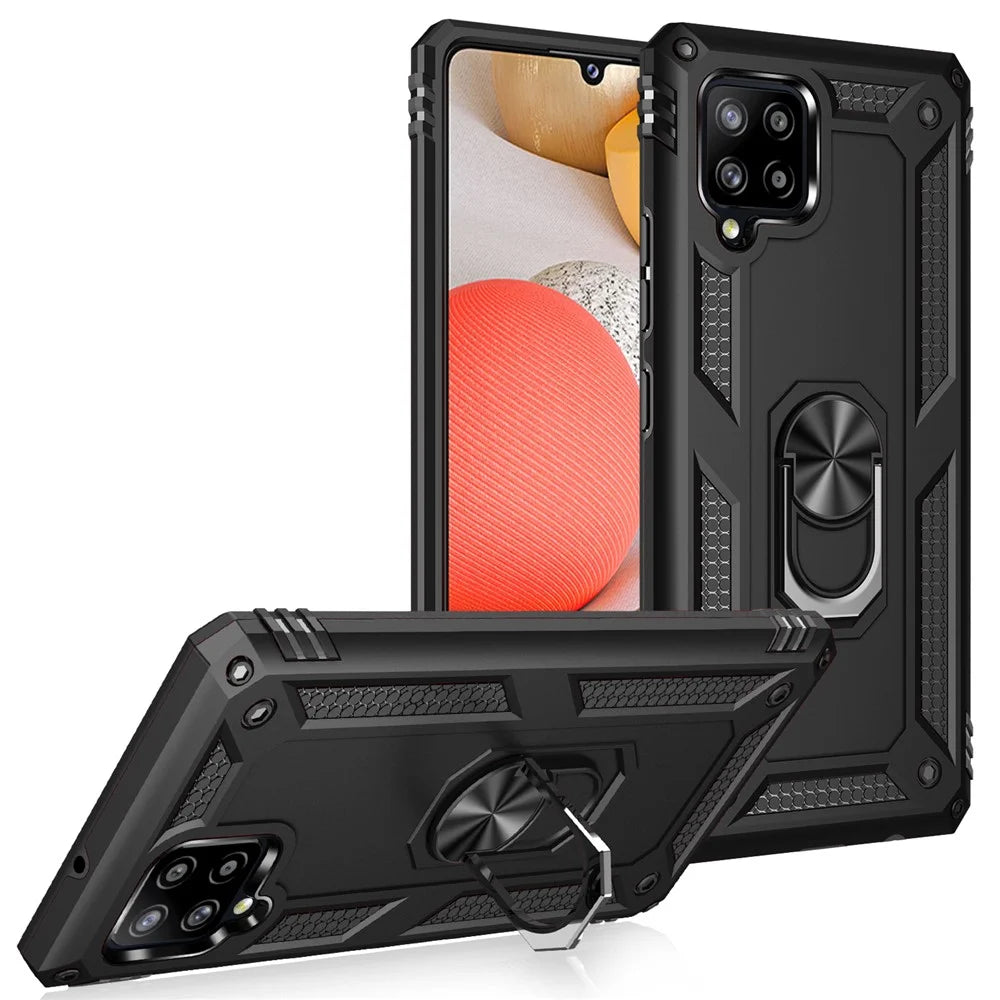 Ring Kickstand for Samsung Galaxy A42 5G Hybrid PC + TPU Anti-drop Phone Shell - Black - 1