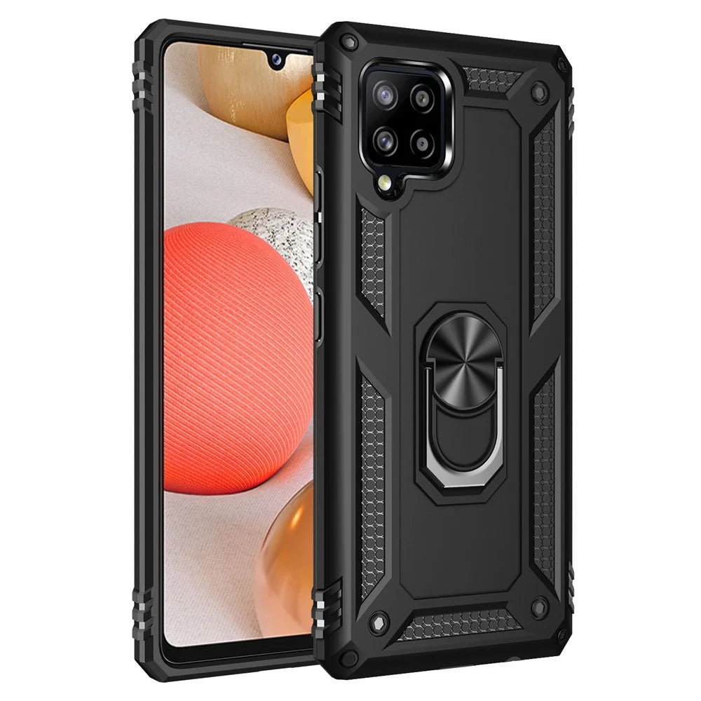 Ring Kickstand for Samsung Galaxy A42 5G Hybrid PC + TPU Anti-drop Phone Shell - Black - 2