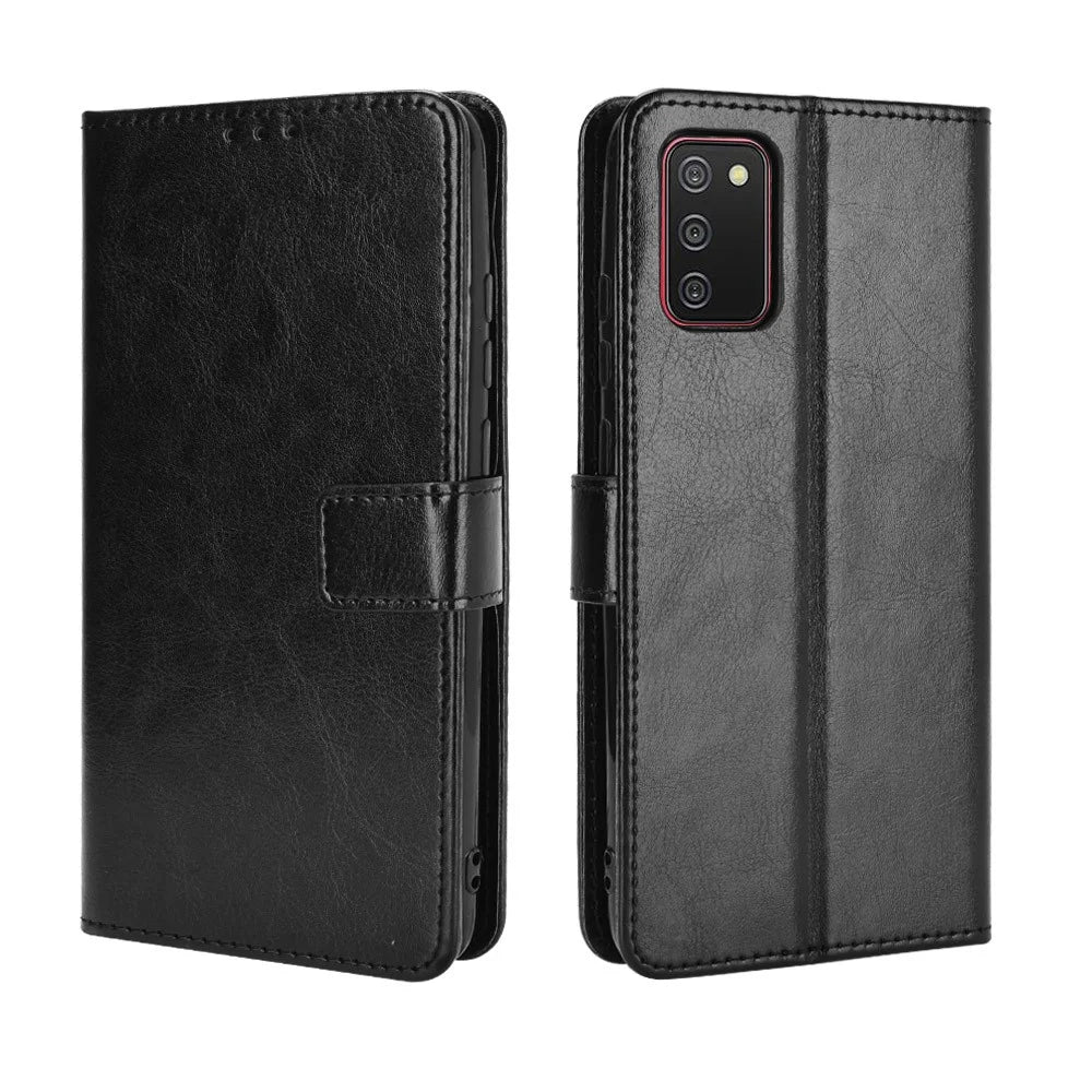 Crazy Horse Texture Wallet Stand Leather Phone Case for Samsung Galaxy A02s (166.5mm) - Black - 2