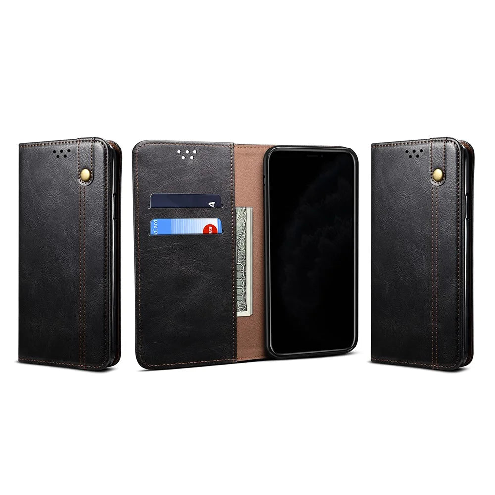 Waxy Crazy Horse Texture TPU + PU Leather Case Cover for Samsung Galaxy S21 Ultra 5G - Black - 2