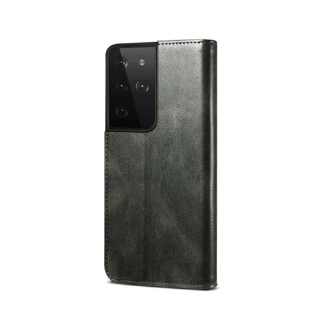 Waxy Crazy Horse Texture TPU + PU Leather Case Cover for Samsung Galaxy S21 Ultra 5G - Black - 3
