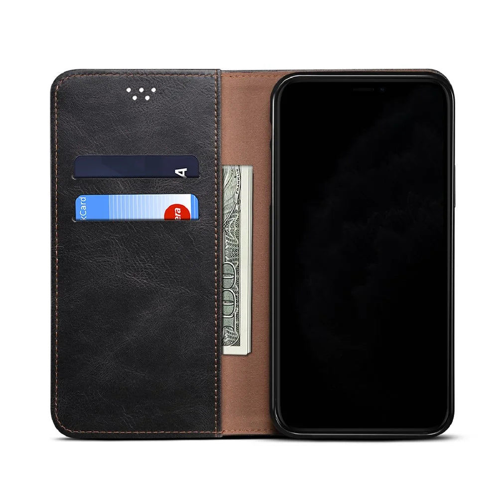 Waxy Crazy Horse Texture TPU + PU Leather Case Cover for Samsung Galaxy S21 Ultra 5G - Black - 7