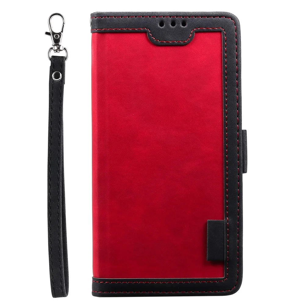 Retro Style Splicing Leather Cover for Samsung Galaxy S21 4G/5G Wallet Case - Red - 3