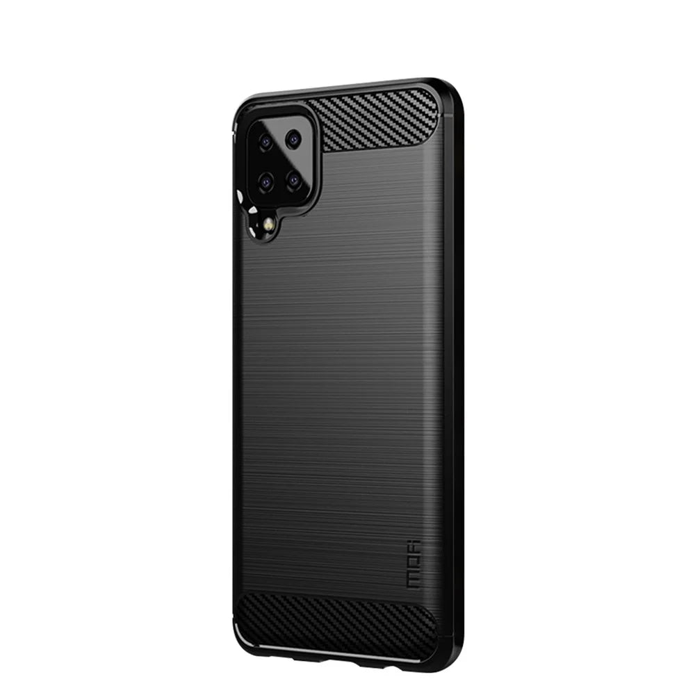 MOFI Brushed Carbon Fiber Texture Soft TPU Back Mobile Phone Case for Samsung Galaxy A12 - Black - 2