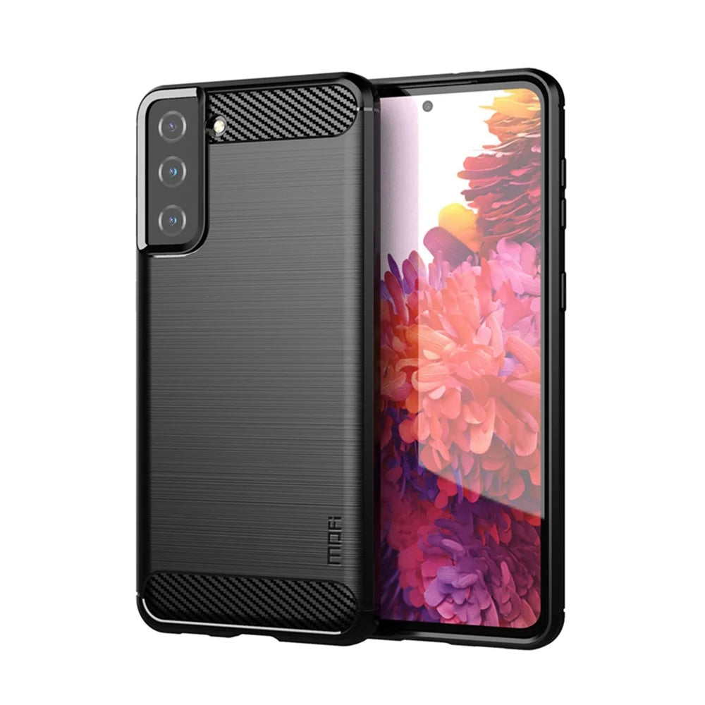 MOFI Carbon Fiber Texture TPU Back Phone Case for Samsung Galaxy S21 4G/5G - Black - 1