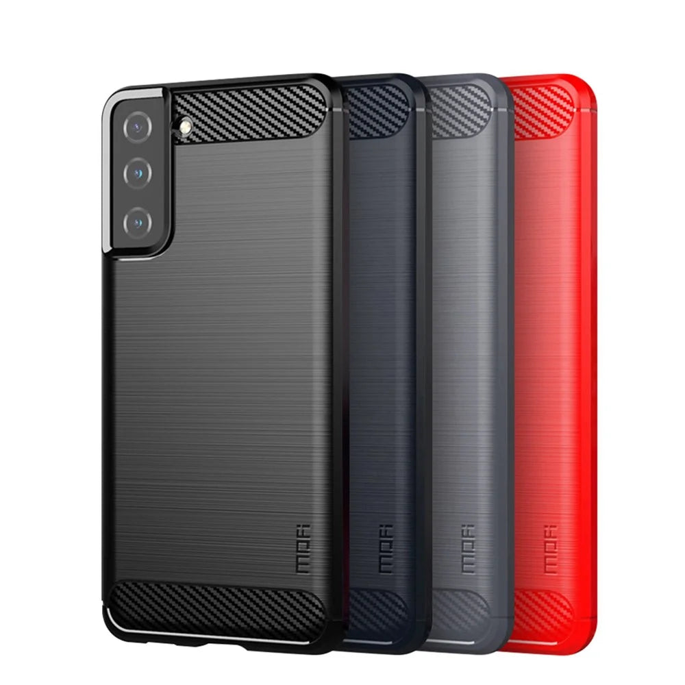 MOFI Carbon Fiber Texture TPU Back Phone Case for Samsung Galaxy S21 4G/5G - Black - 3