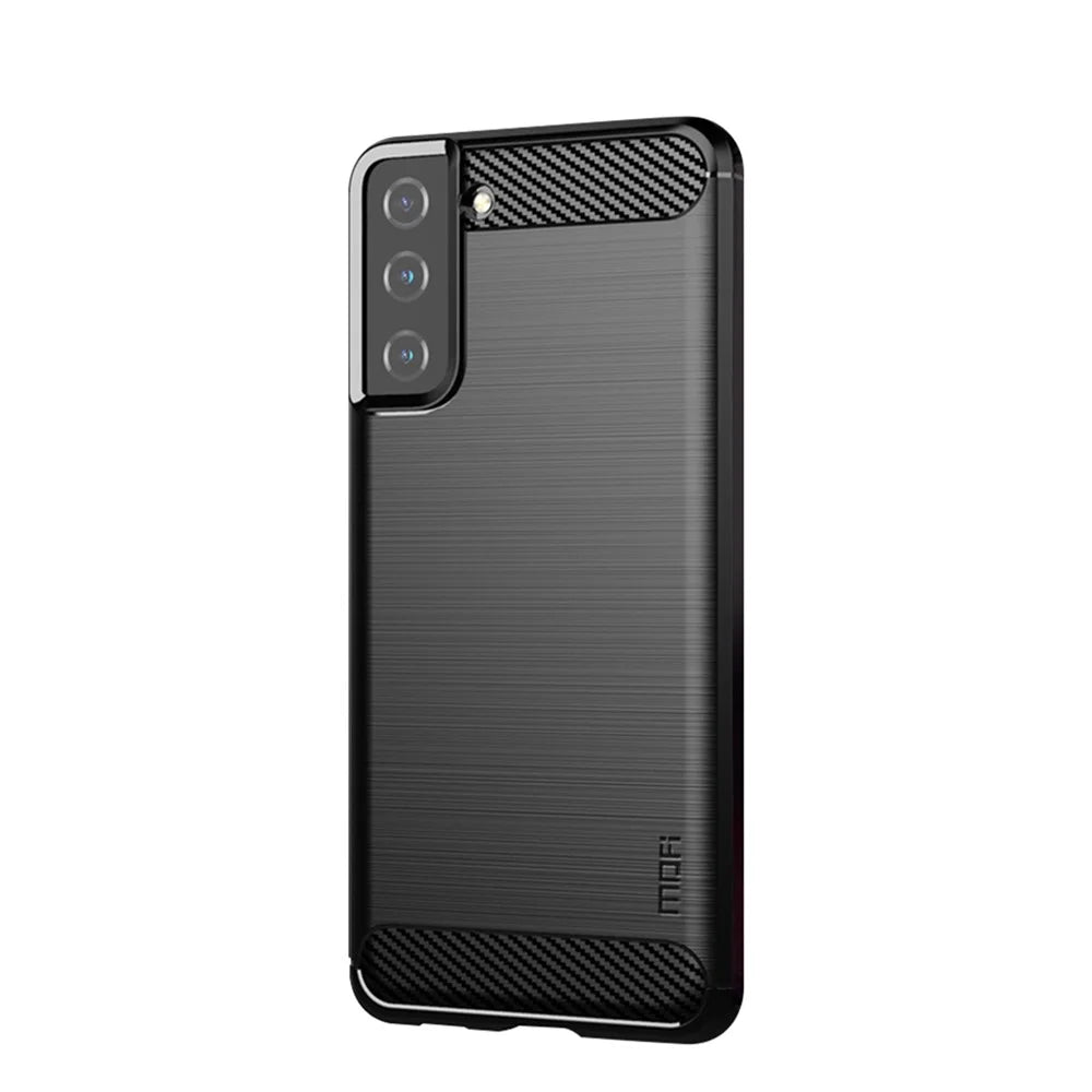 MOFI Carbon Fiber Texture Brushed TPU Phone Back Case for Samsung Galaxy S21+ 5G - Black - 2