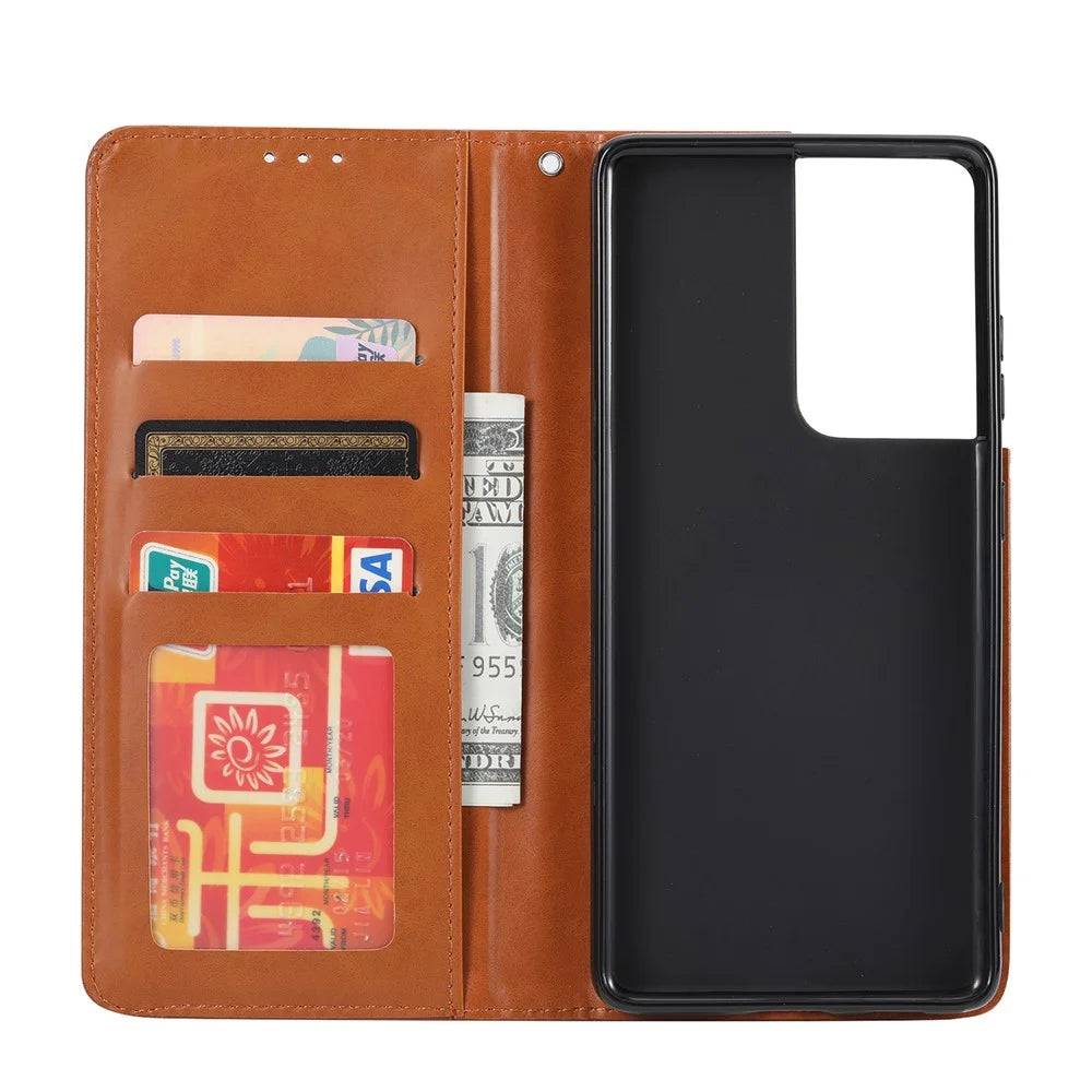 Auto-absorbed Wallet Leather Phone Shell for Samsung Galaxy S21 Ultra 5G - Black - 4