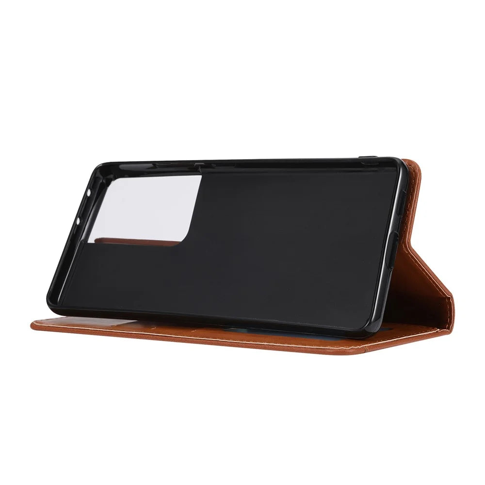 Auto-absorbed Wallet Leather Phone Shell for Samsung Galaxy S21 Ultra 5G - Black - 5