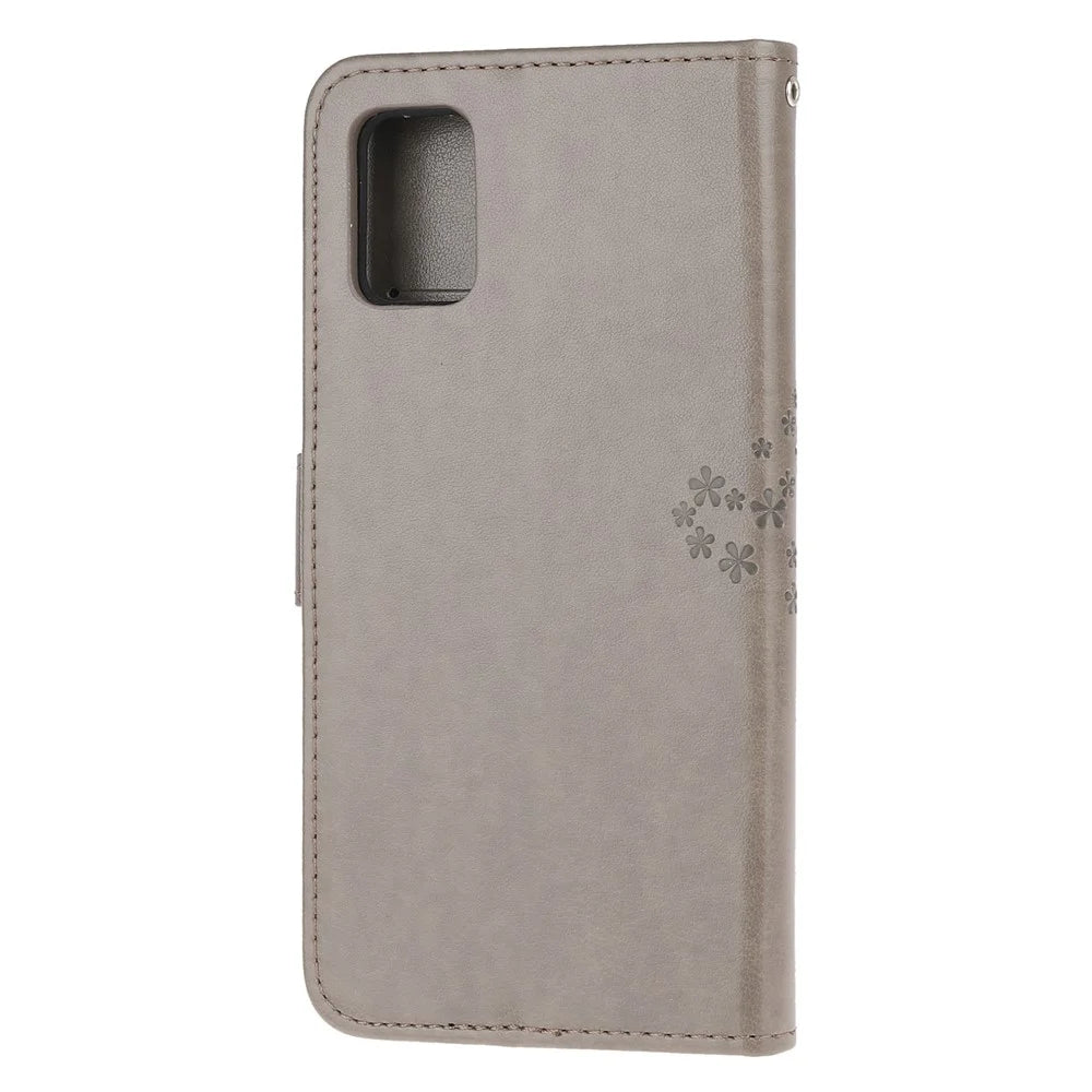Imprint Tree Owl Pattern Leather Stylish Wallet Case for Samsung Galaxy A52 4G/5G / A52s 5G - Grey - 3