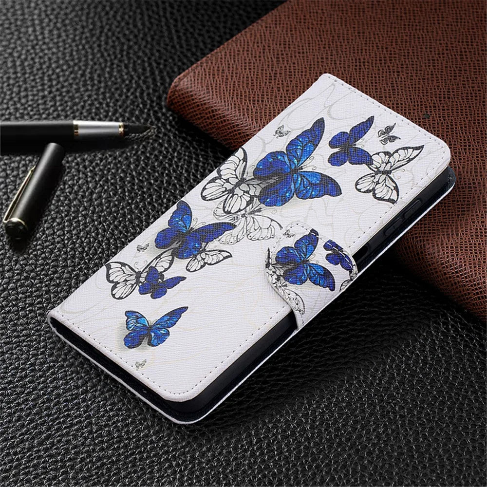 Pattern Printing Wallet Stand Flip Leather Phone Cover for Samsung Galaxy A32 5G / M32 5G - Blue Butterflies - 4