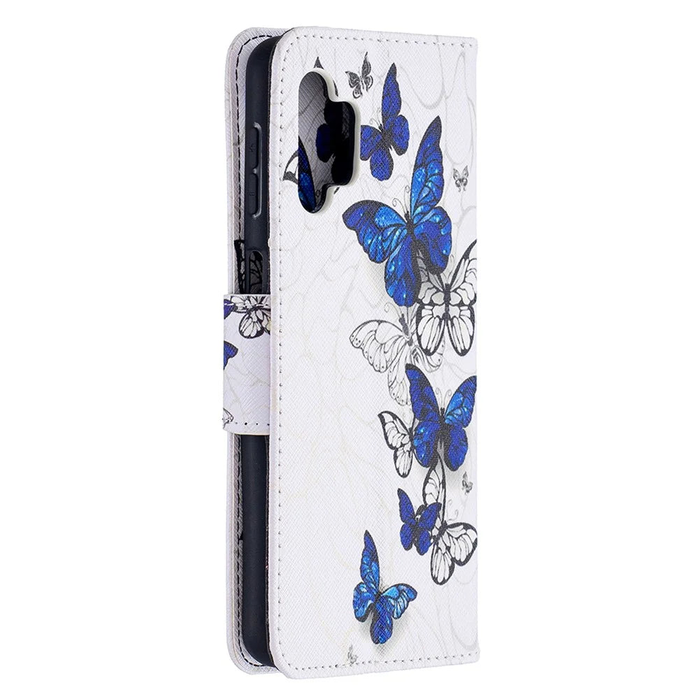 Pattern Printing Wallet Stand Flip Leather Phone Cover for Samsung Galaxy A32 5G / M32 5G - Blue Butterflies - 7
