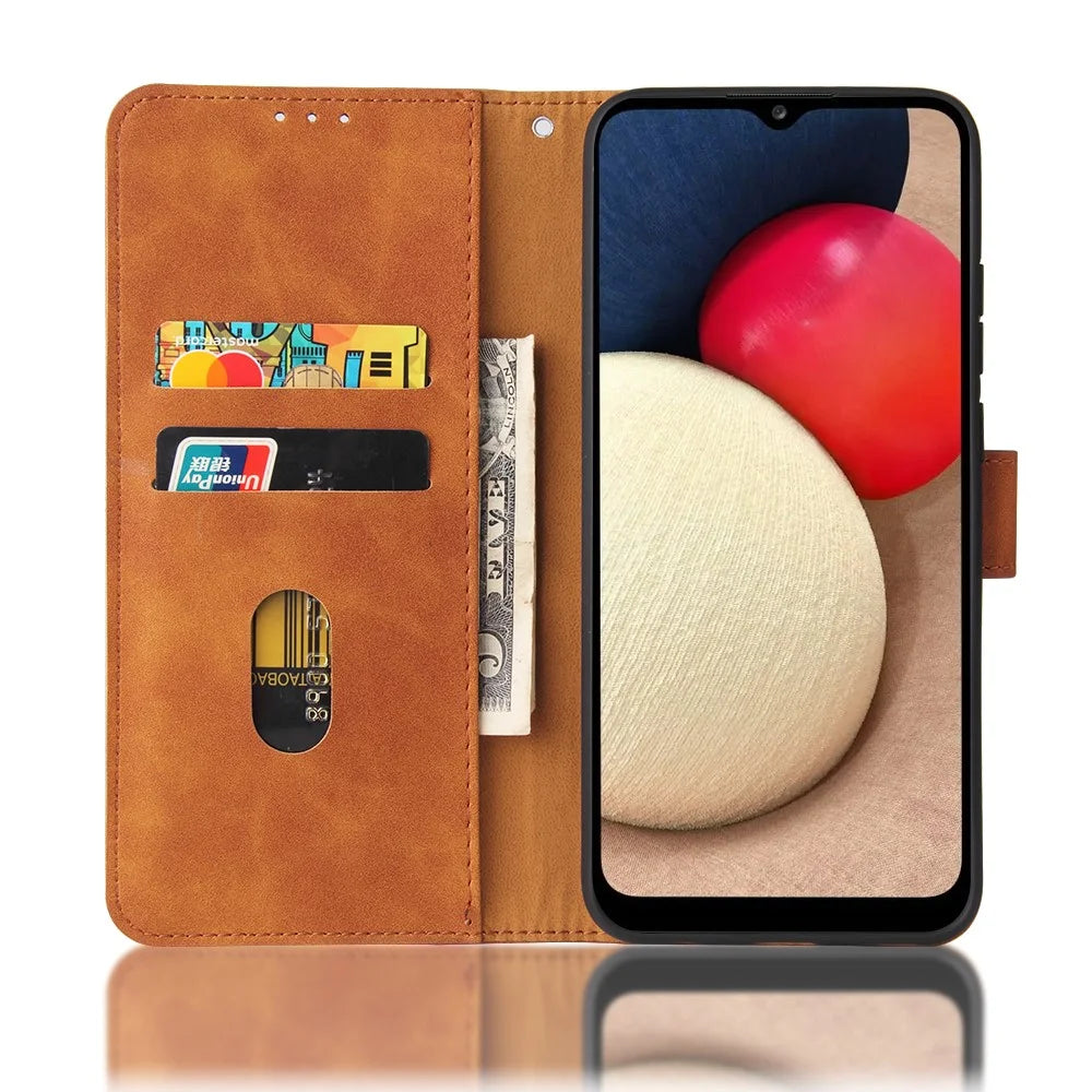 Wallet Stand Design Skin-feeling Wallet Leather Phone Case for Samsung Galaxy A02s (166.5mm) - Brown - 3