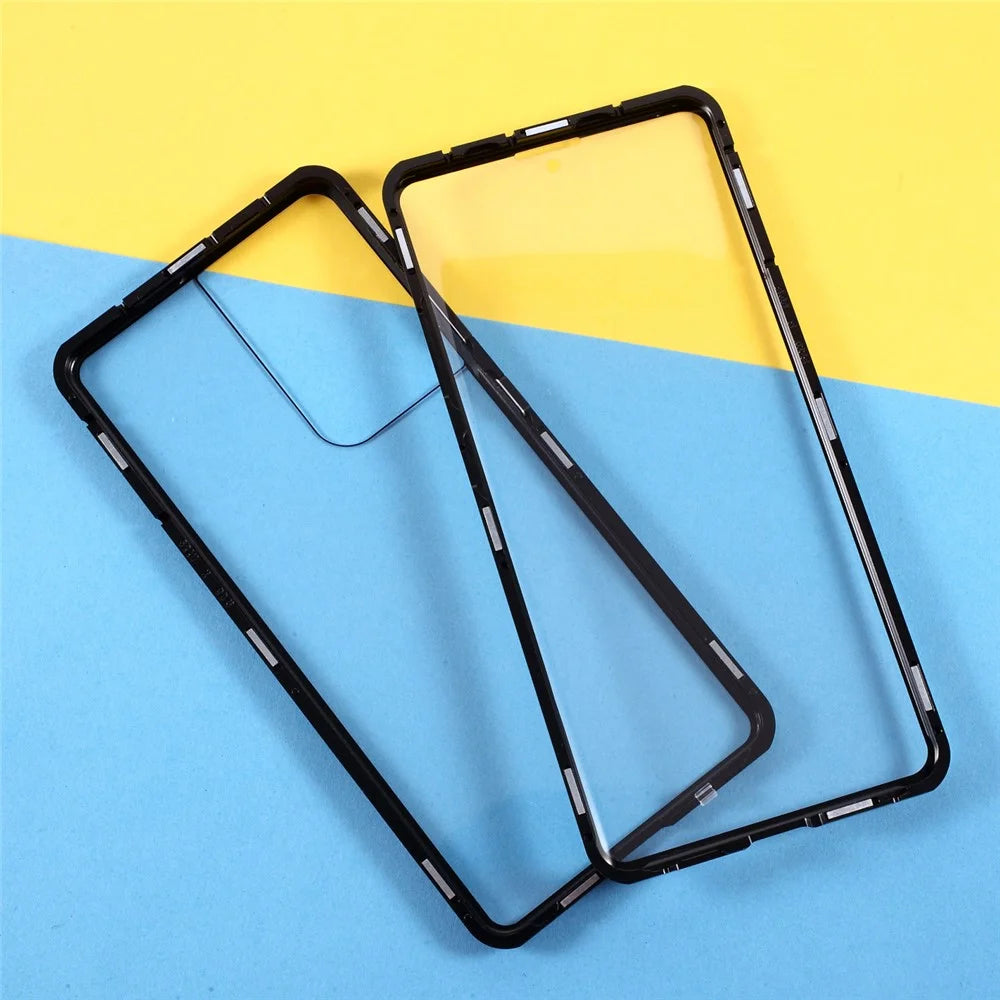 Magnetic Metal Frame Lock Installation with Double Side Tempered Glass Case (no Fingerprint Function but with Face Recognition Function) for Samsung Galaxy S21 Ultra 5G - Black - 2