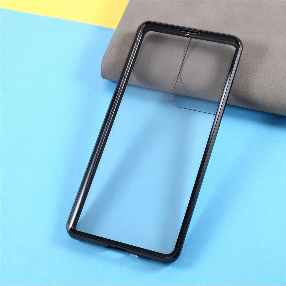 Magnetic Metal Frame Lock Installation with Double Side Tempered Glass Case (no Fingerprint Function but with Face Recognition Function) for Samsung Galaxy S21 Ultra 5G - Black - 5
