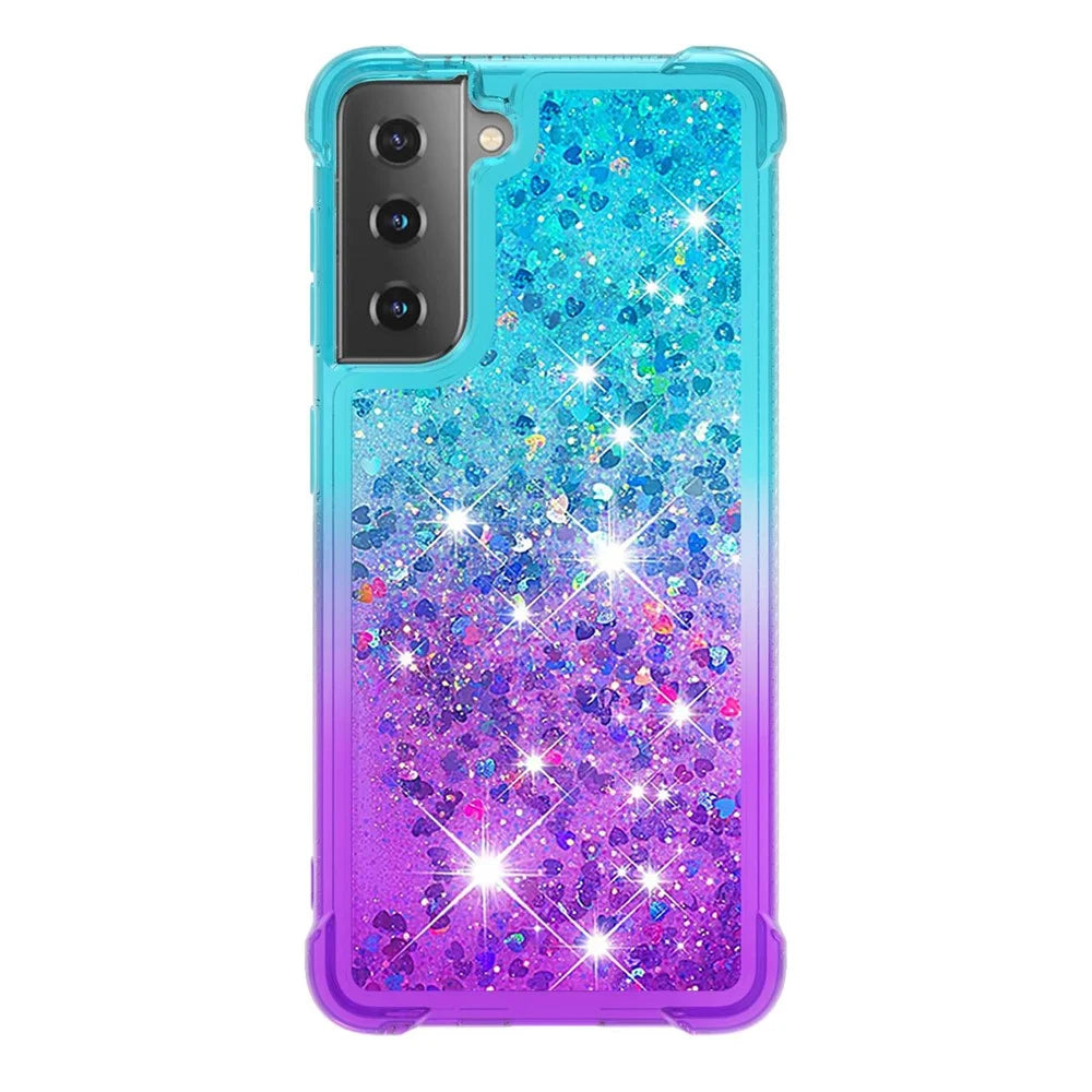 Four Corner Cushion Gradient Glitter Powder Quicksand TPU Shell Cell Phone Cover for Samsung Galaxy S21 4G/5G - Sky Blue/Purple - 2