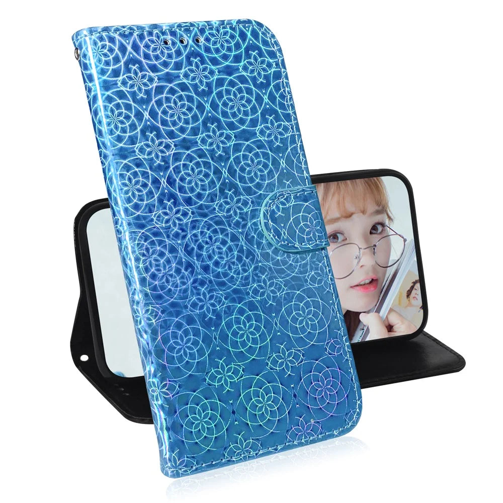 Flower Pattern Leather Stand Wallet Cover Case for Samsung Galaxy A12 - Blue - 7