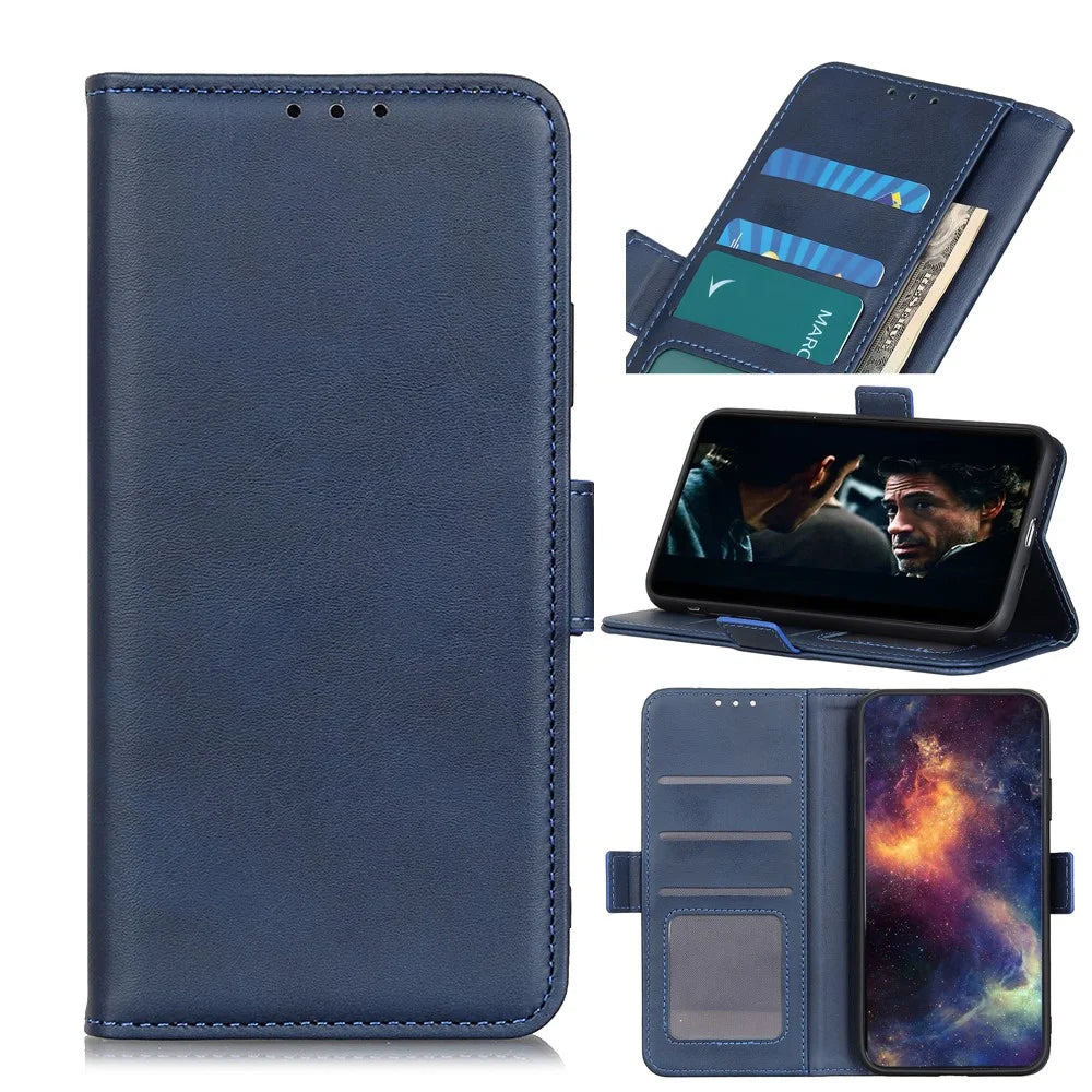 PU Leather Folio Case for Samsung Galaxy A32 5G/M32 5G, Stand Function Magnetic Flip Wallet Phone Cover - Blue - 1