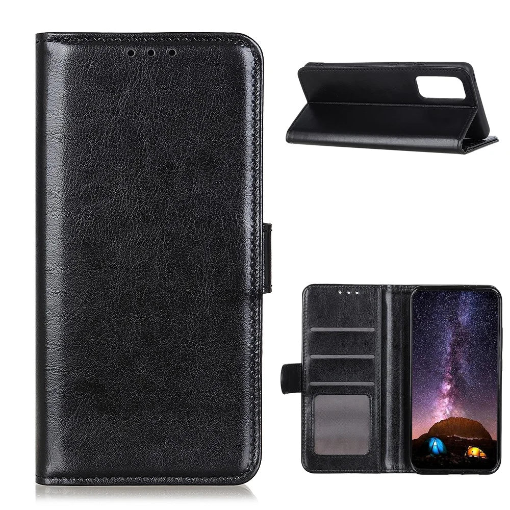 Leather Wallet Stand Crazy Horse Texture Phone Case for Samsung Galaxy A72 4G/5G - Black - 1