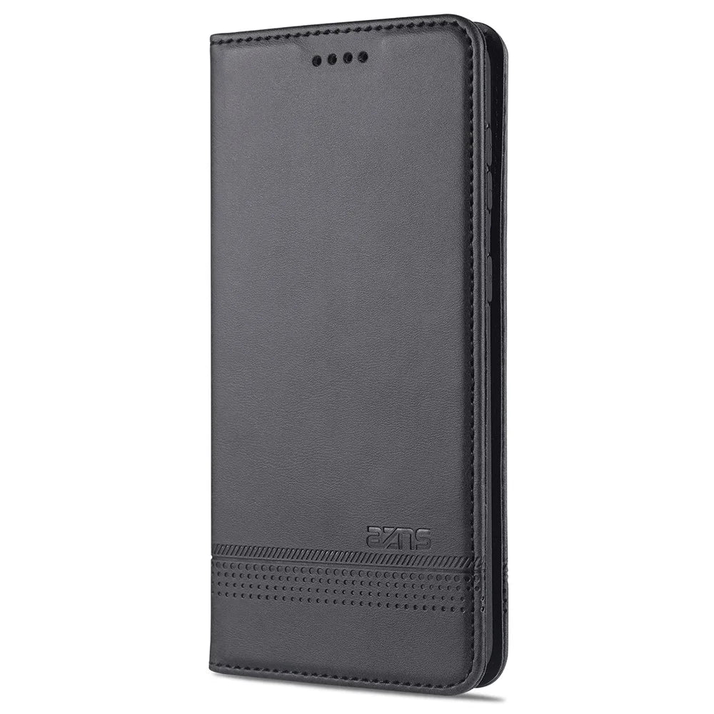 AZNS Magnetic Absorbed Leather Wallet Mobile Phone Cover for Samsung Galaxy S21 Ultra 5G - Black - 1