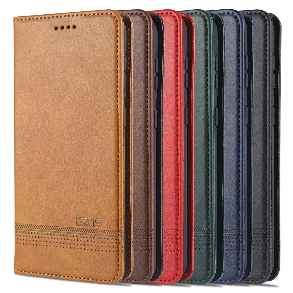 AZNS Magnetic Absorbed Leather Wallet Mobile Phone Cover for Samsung Galaxy S21 Ultra 5G - Black - 2