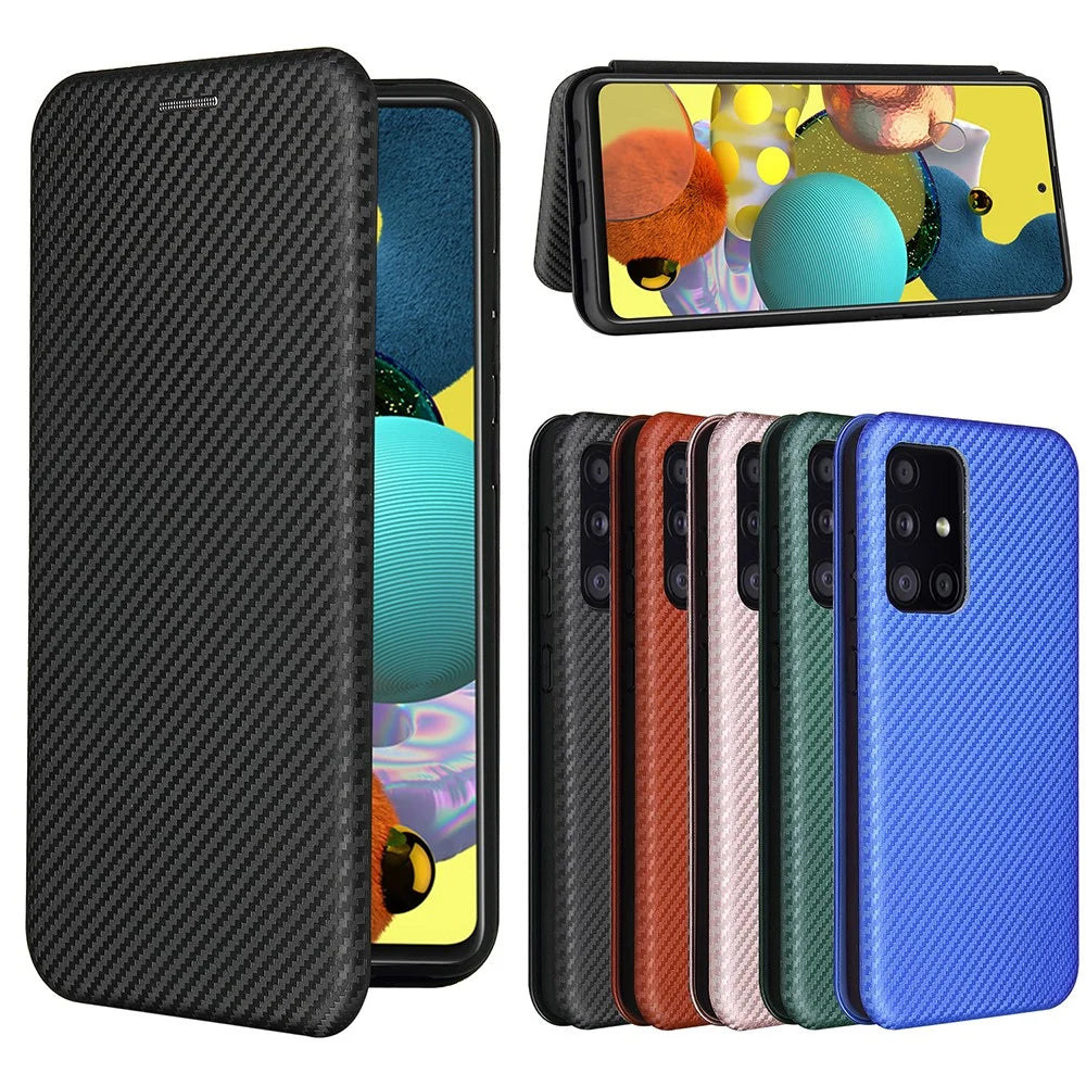Card Holder Carbon Fiber Leather Auto-absorbed Cover Case for Samsung Galaxy A52 4G/5G / A52s 5G - Black - 2