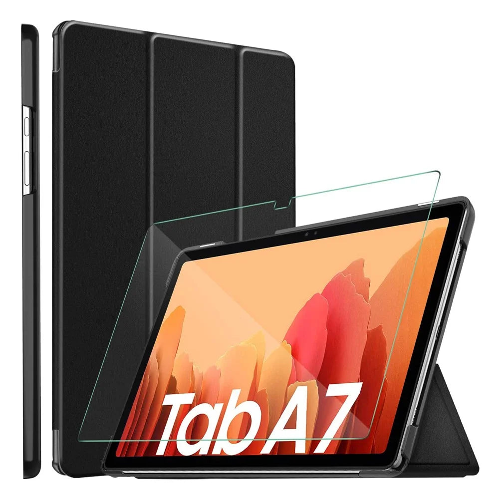 Tri-fold Stand PU Leather Tablet Case with Straight Edge Tempered Glass Film for Samsung Galaxy Tab A7 10.4 (2022) / (2020) - 1