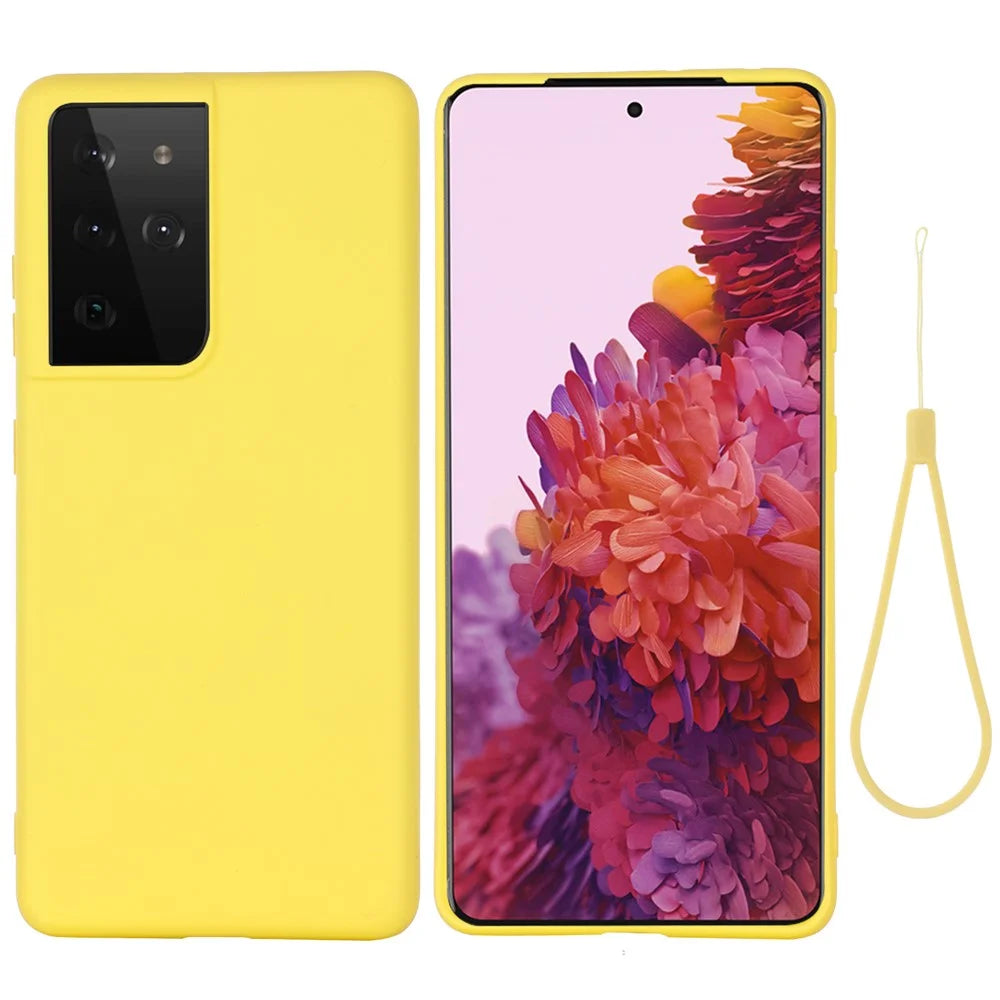 For Samsung Galaxy S21 Ultra 5G Shockproof Soft Liquid Silicone Cover Mobile Phone Shell Protection Case - Yellow - 2