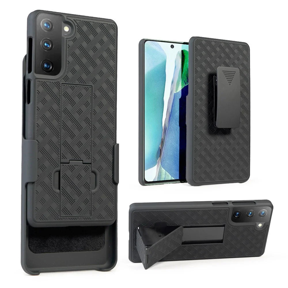 Swivel Belt Clip Built-in Kickstand Woven Texture PC Hard Case for Samsung Galaxy S21 4G/5G - 1