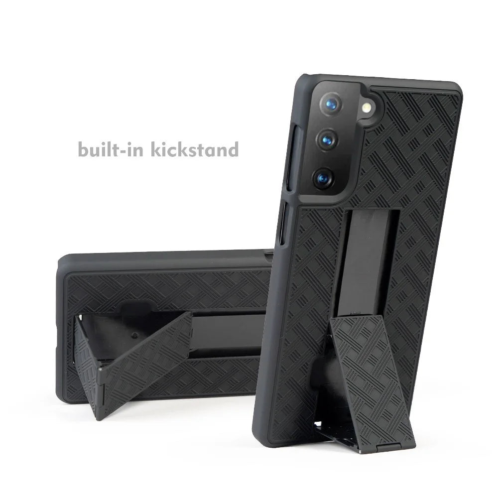 Swivel Belt Clip Built-in Kickstand Woven Texture PC Hard Case for Samsung Galaxy S21 4G/5G - 4
