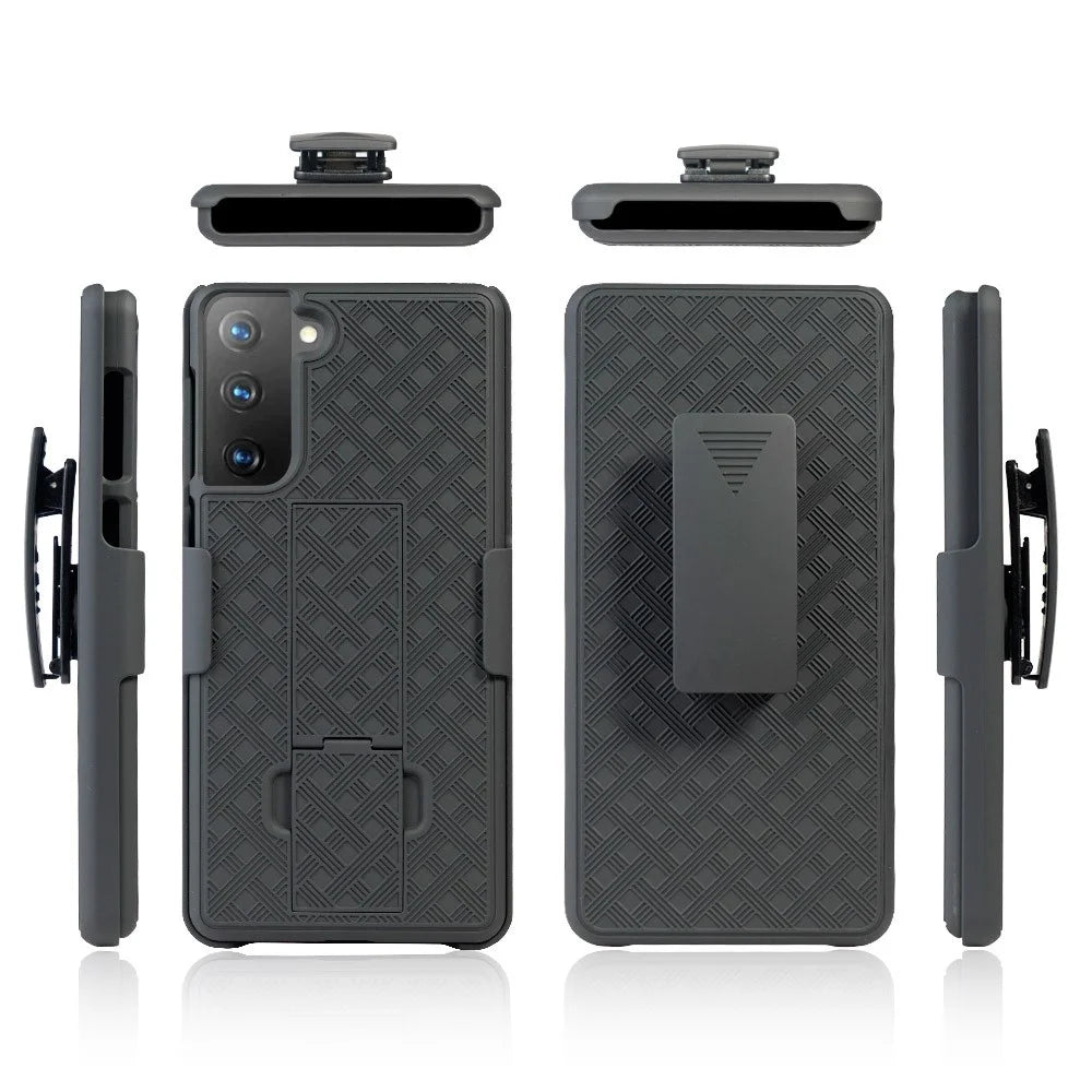 Swivel Belt Clip Built-in Kickstand Woven Texture PC Hard Case for Samsung Galaxy S21 4G/5G - 5