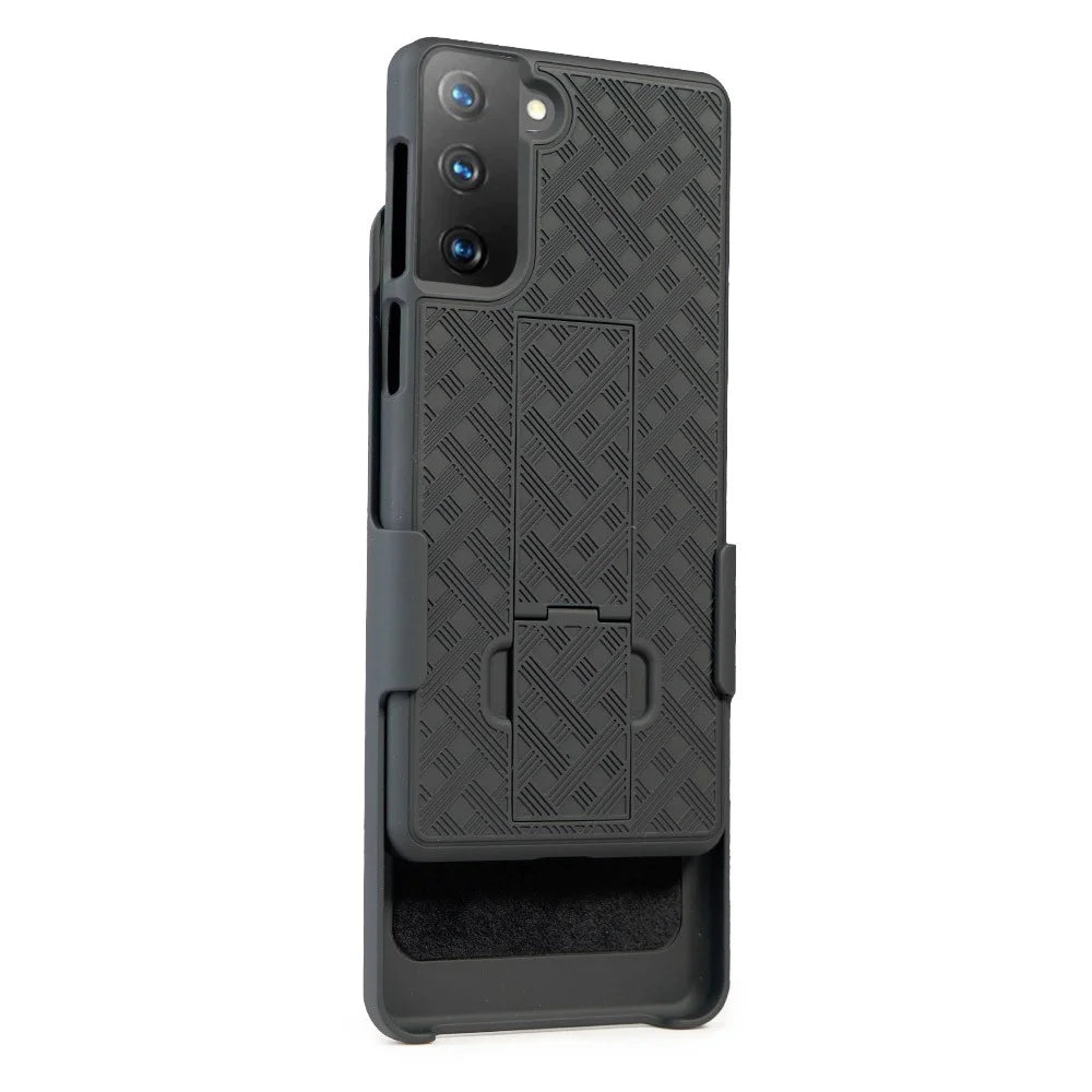Swivel Belt Clip Built-in Kickstand Woven Texture PC Hard Case for Samsung Galaxy S21 4G/5G - 6