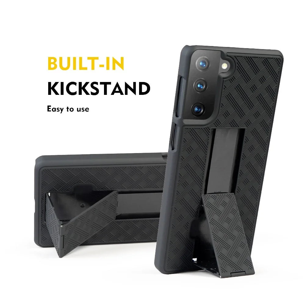 Woven Texture Swivel Belt Clip Built-in Kickstand PC Hard Case for Samsung Galaxy S21+ 5G - 2