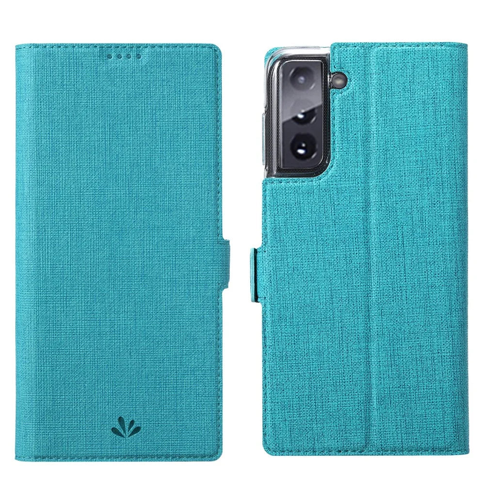 VILI DMK Leather Wallet Stand Magnetic Suction Style Cell Phone Cover for Samsung Galaxy S21 4G/5G - Blue - 1