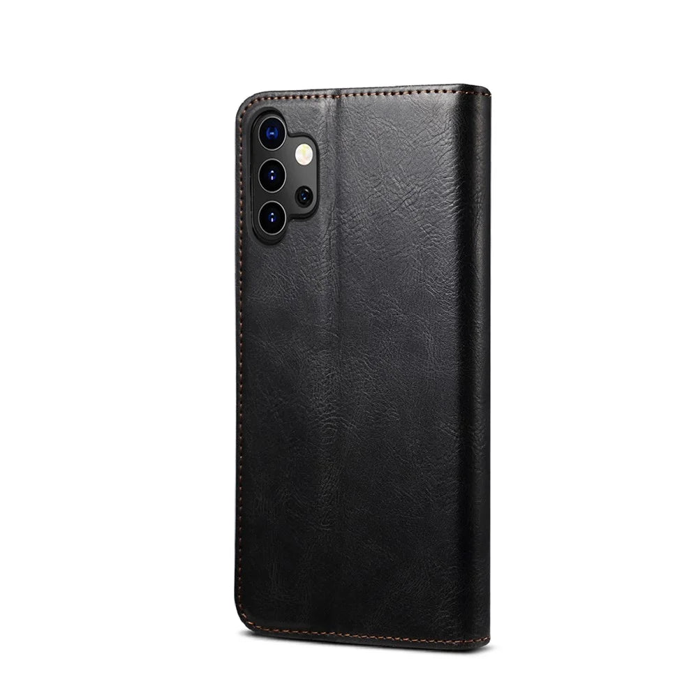 Waxy Crazy Horse Texture TPU + PU Leather Case Cover for Samsung Galaxy A32 5G/M32 5G - Black - 2