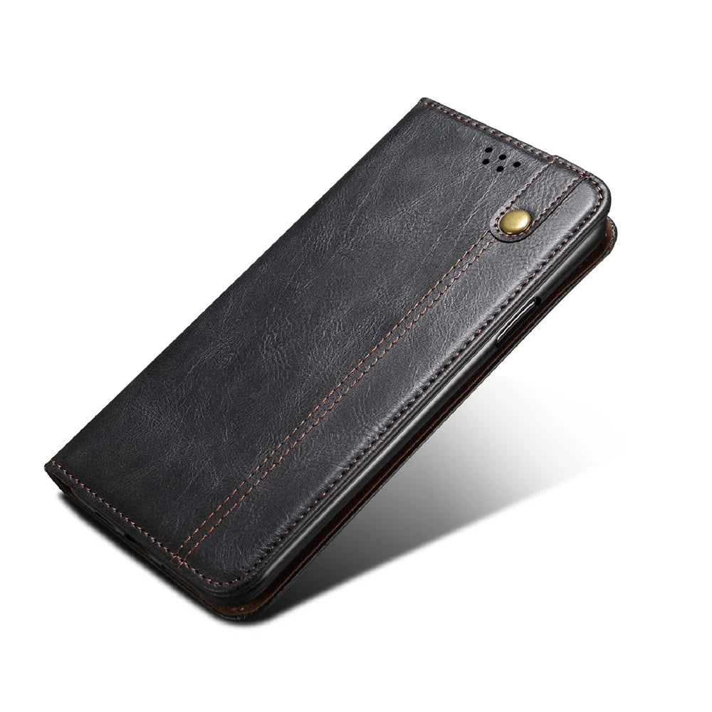 Waxy Crazy Horse Texture TPU + PU Leather Case Cover for Samsung Galaxy A32 5G/M32 5G - Black - 3