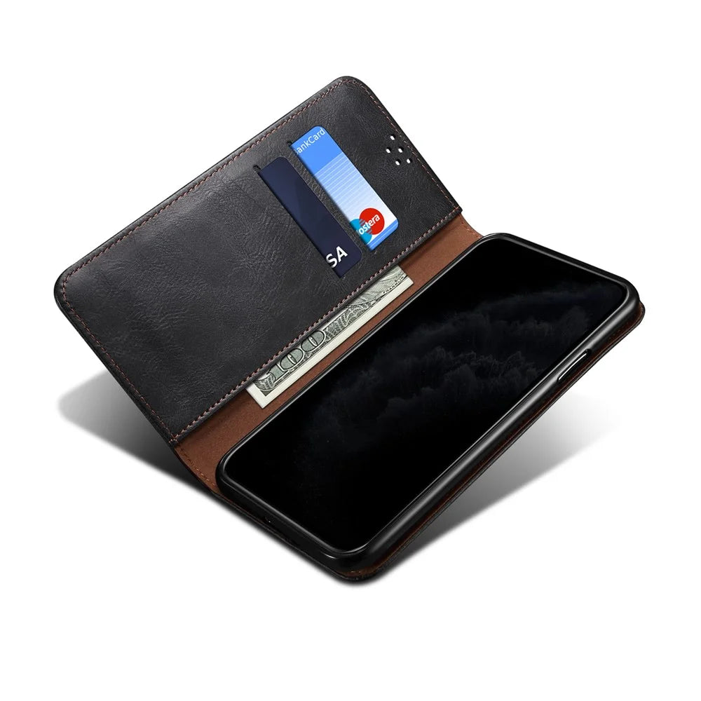 Waxy Crazy Horse Texture TPU + PU Leather Case Cover for Samsung Galaxy A32 5G/M32 5G - Black - 4