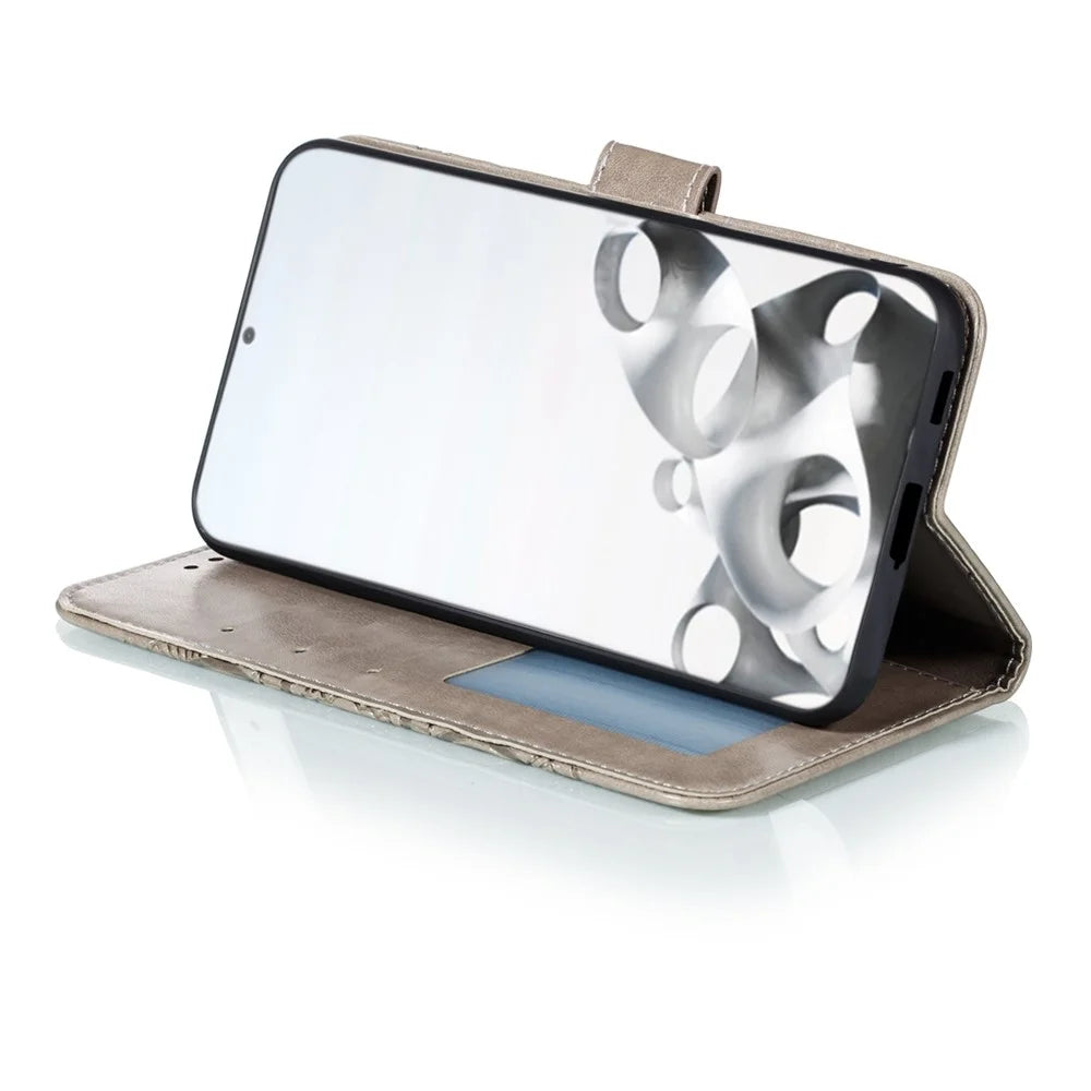 Imprint Mandala Flower Leather Phone Cover for Samsung Galaxy S21 4G/5G Stand Case - Grey - 6
