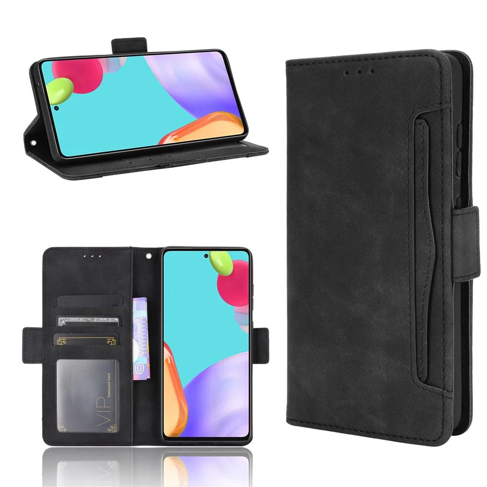 Multiple Card Slots Leather Wallet Protective Case for Samsung Galaxy A72 4G/5G Adjustable Stand Cover - Black - 1