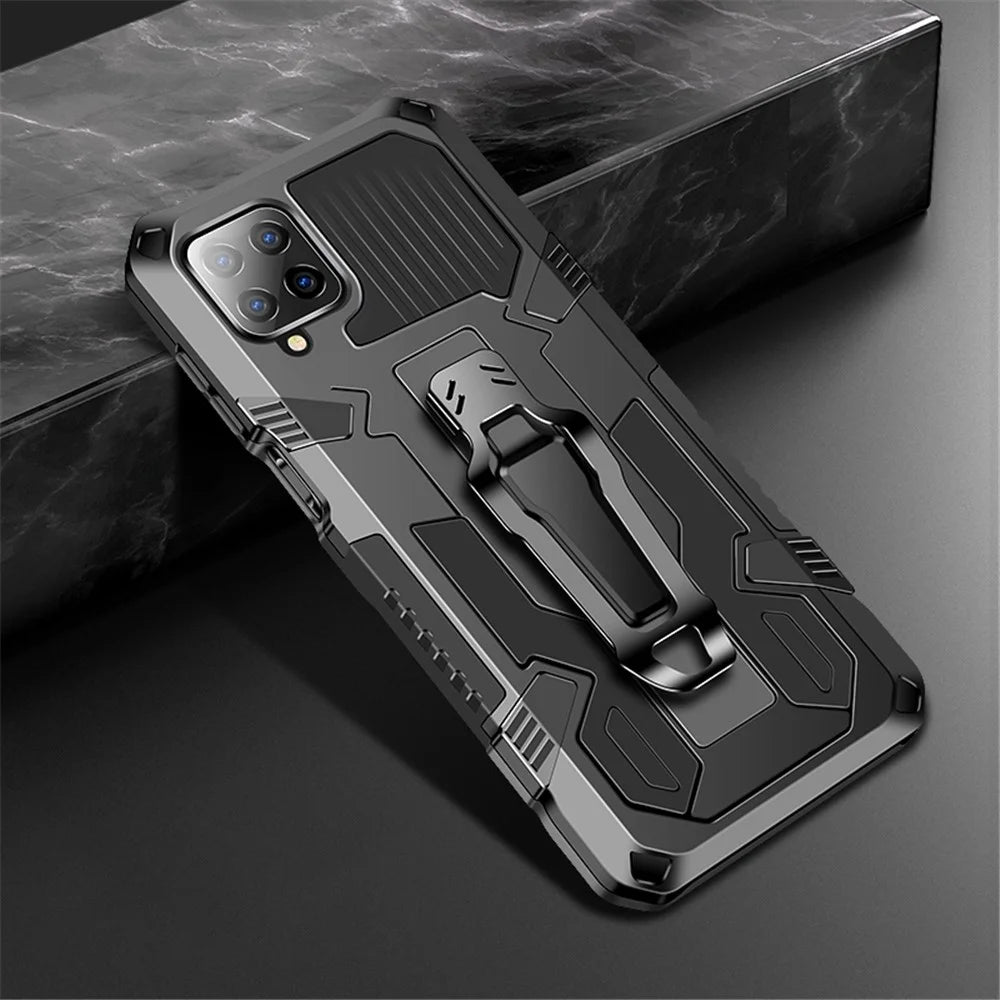 Hybrid Protector Mobile Phone Cover Case with Kickstand and Back Clip for Samsung Galaxy A12 - Black - 2