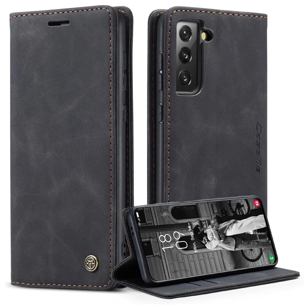 CASEME 013 Series Magnetic Closure Leather Wallet Stand Shell for Samsung Galaxy S21 4G/5G - Black - 1