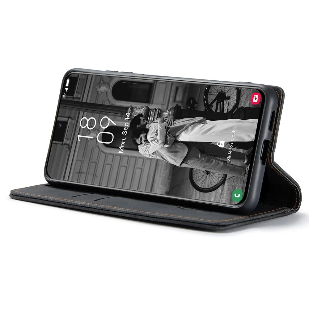 CASEME 013 Series Magnetic Closure Leather Wallet Stand Shell for Samsung Galaxy S21 4G/5G - Black - 3
