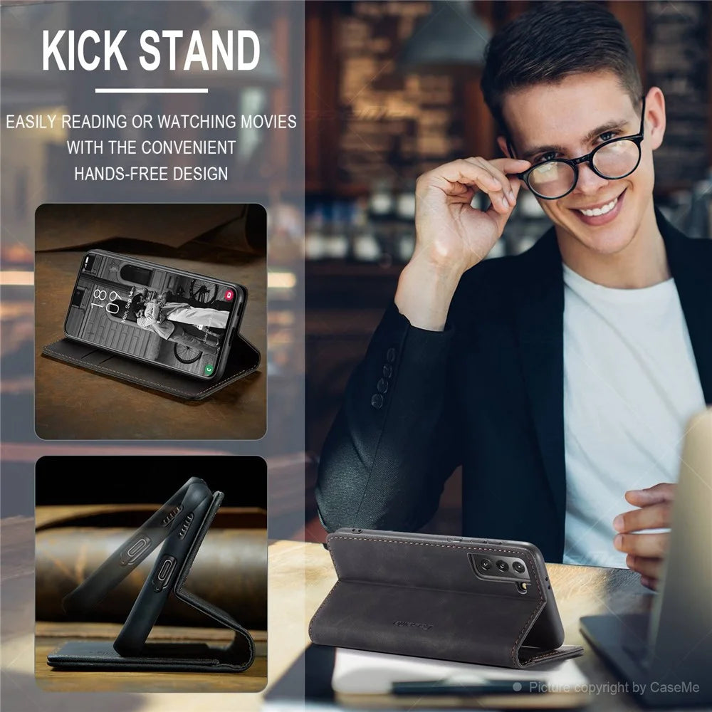 CASEME 013 Series Magnetic Closure Leather Wallet Stand Shell for Samsung Galaxy S21 4G/5G - Black - 7
