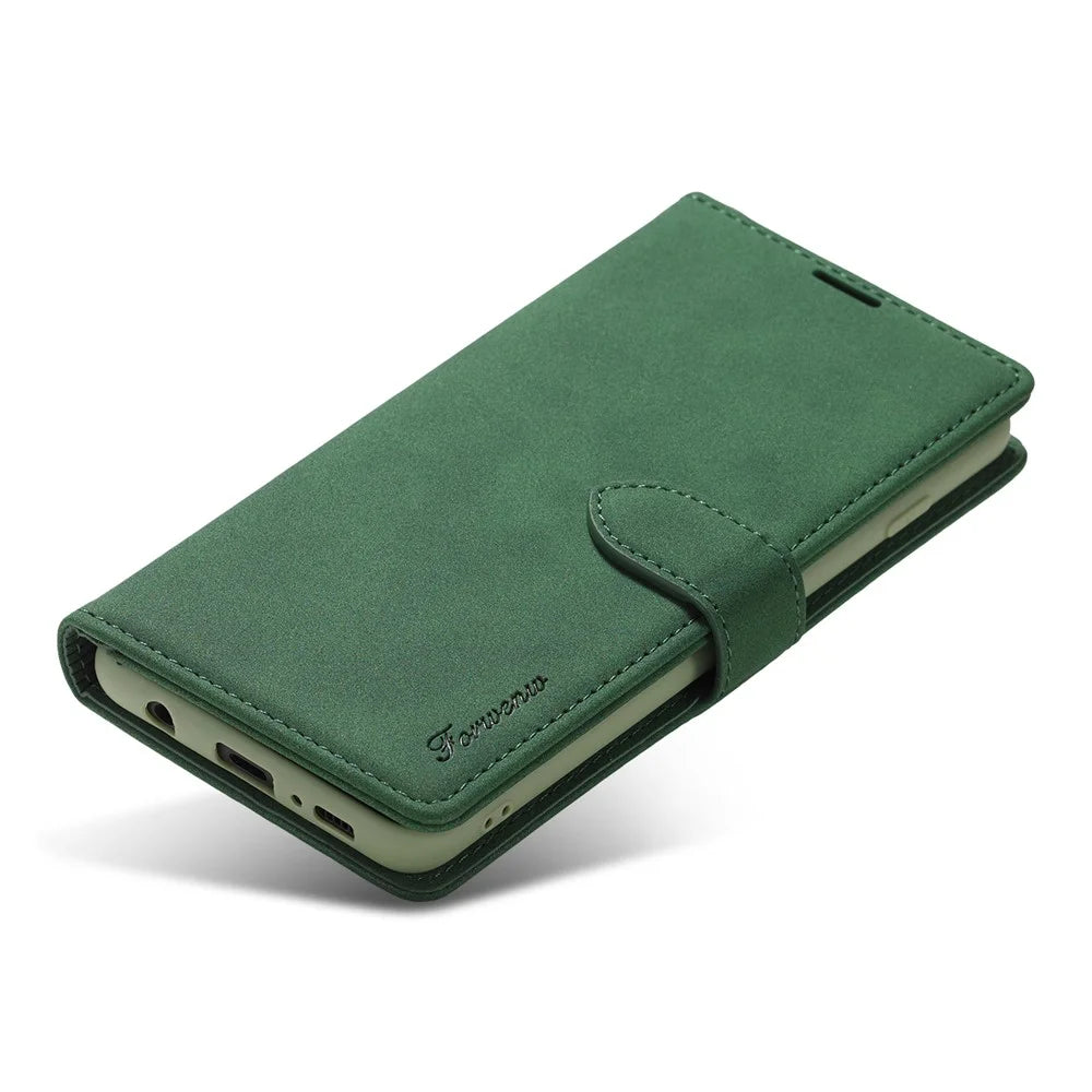FORWENW F1 Series Wallet Stand Full Protection Leather Cover Case for Samsung Galaxy S21 4G/5G - Green - 2