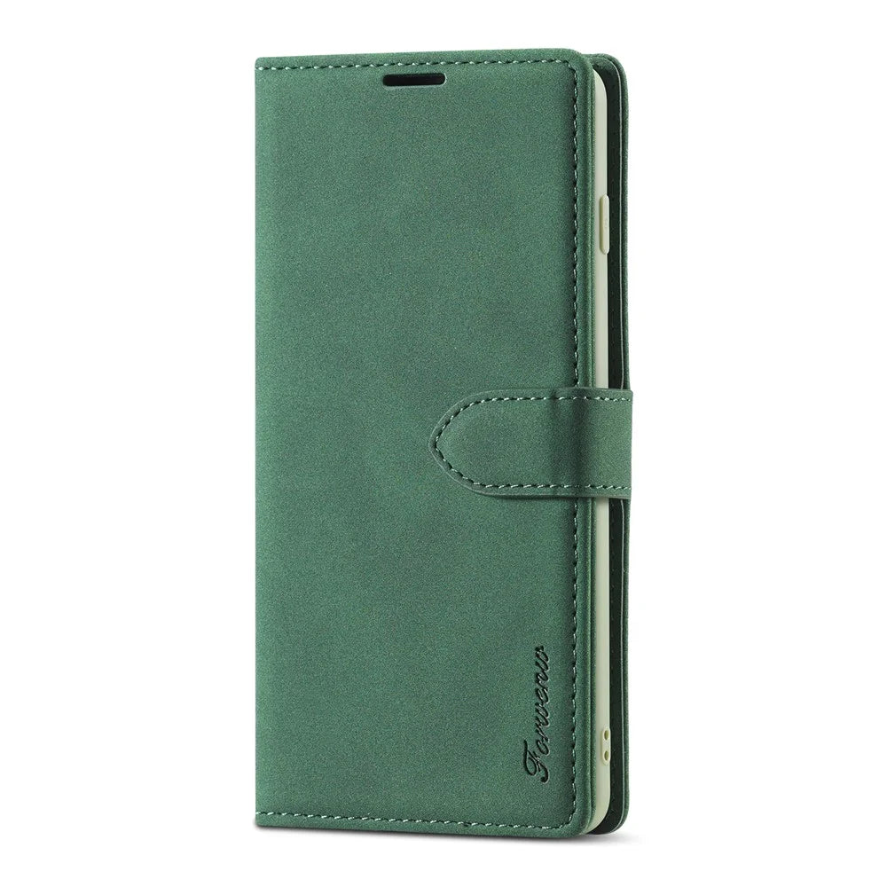 FORWENW F1 Series Full Protection Leather Wallet Stand Cover Case for Samsung Galaxy S21 Plus 5G - Green - 1