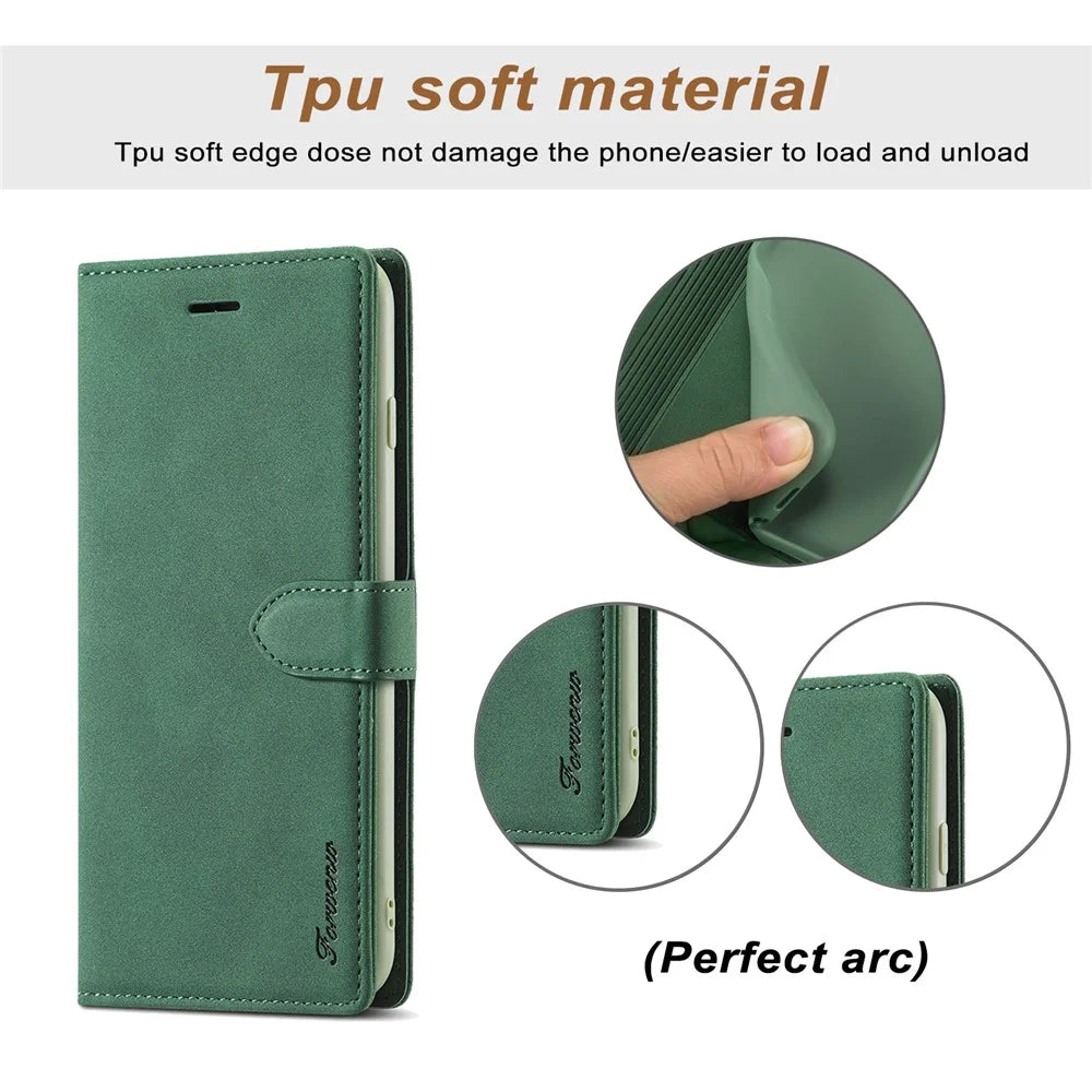 FORWENW F1 Series Full Protection Leather Wallet Stand Cover Case for Samsung Galaxy S21 Plus 5G - Green - 6