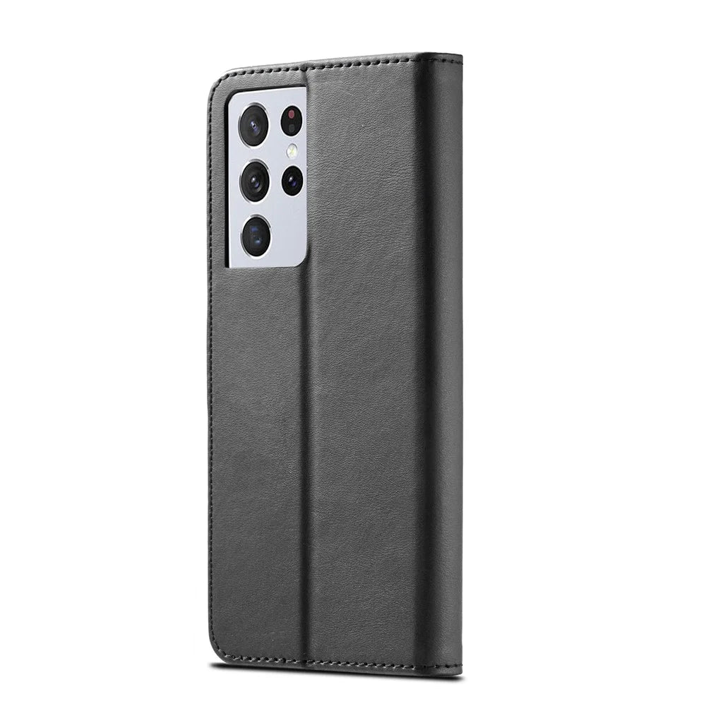 LC.IMEEKE for Samsung Galaxy S21 Ultra 5G Adjustable Stand Protective Leather Wallet Design Case - Black - 3