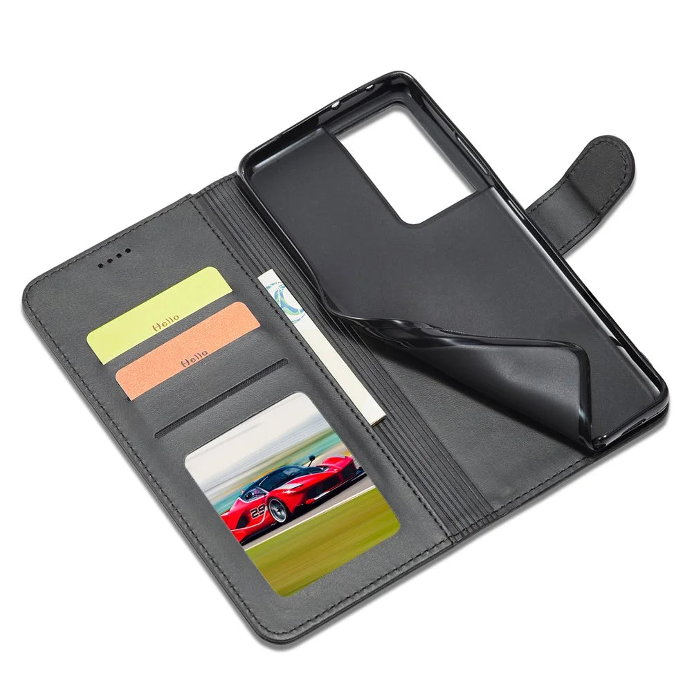 LC.IMEEKE for Samsung Galaxy S21 Ultra 5G Adjustable Stand Protective Leather Wallet Design Case - Black - 6